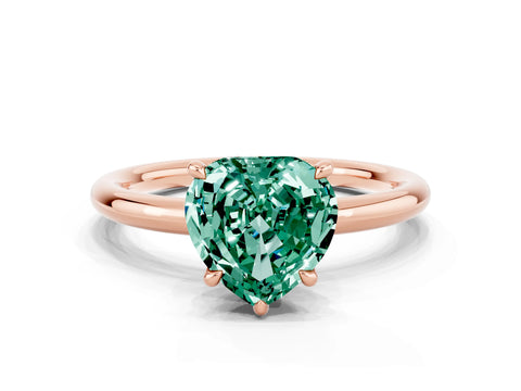 Rose gold Heart Cut Green Sapphire Solitaire Ring with Thin Band and Four-Prong Setting