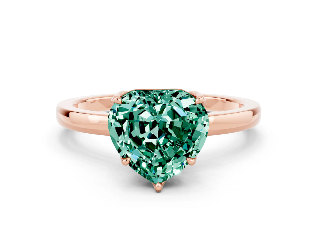 Rose gold Heart Cut Green Sapphire Solitaire Ring with Thin Band and Prong Setting_12