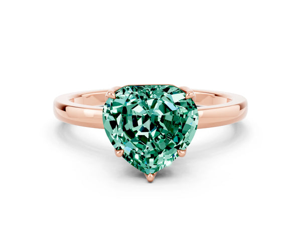Rose gold Heart Cut Green Sapphire Solitaire Ring with Thin Band and Prong Setting