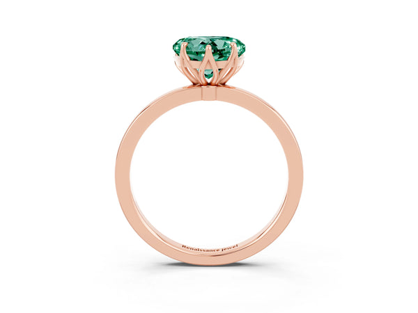 Rose gold Heart Cut Green Sapphire Solitaire Ring with Thin Band and Prong Setting
