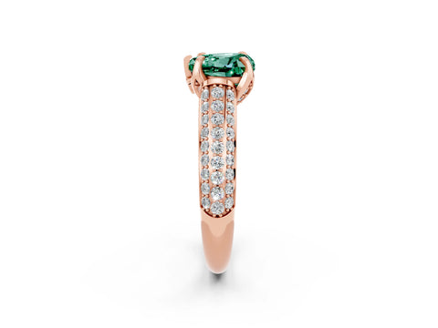 Rose gold Heart Cut Green Sapphire Solitaire Ring with Three-Row Pavé Band and Four-Prong Setting_14