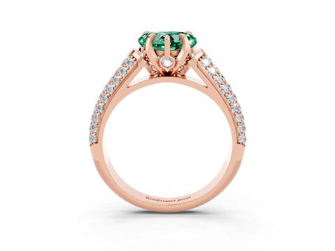 Rose gold Heart Cut Green Sapphire Solitaire Ring with Three-Row Pavé Band and Four-Prong Setting_15
