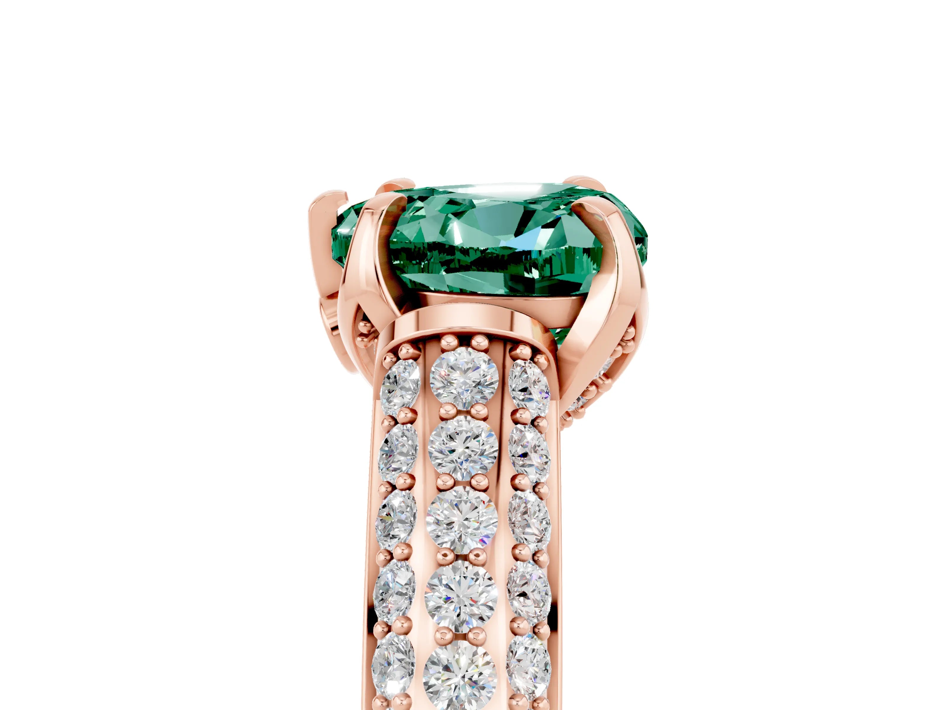 Rose gold Heart Cut Green Sapphire Solitaire Ring with Three-Row Pavé Band and Four-Prong Setting_17