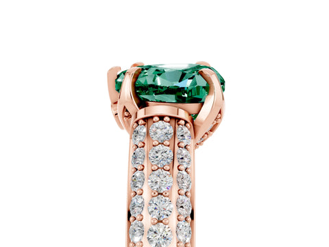 Rose gold Heart Cut Green Sapphire Solitaire Ring with Three-Row Pavé Band and Four-Prong Setting_17