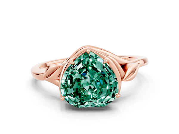 Rose gold Heart Cut Green Sapphire Solitaire Ring with Twist Band and Four-Prong Setting
