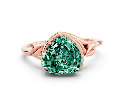 Rose gold Heart Cut Green Sapphire Solitaire Ring with Twist Band and Four-Prong Setting_24