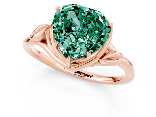 Rose gold Heart Cut Green Sapphire Solitaire Ring with Twist Band and Four-Prong Setting