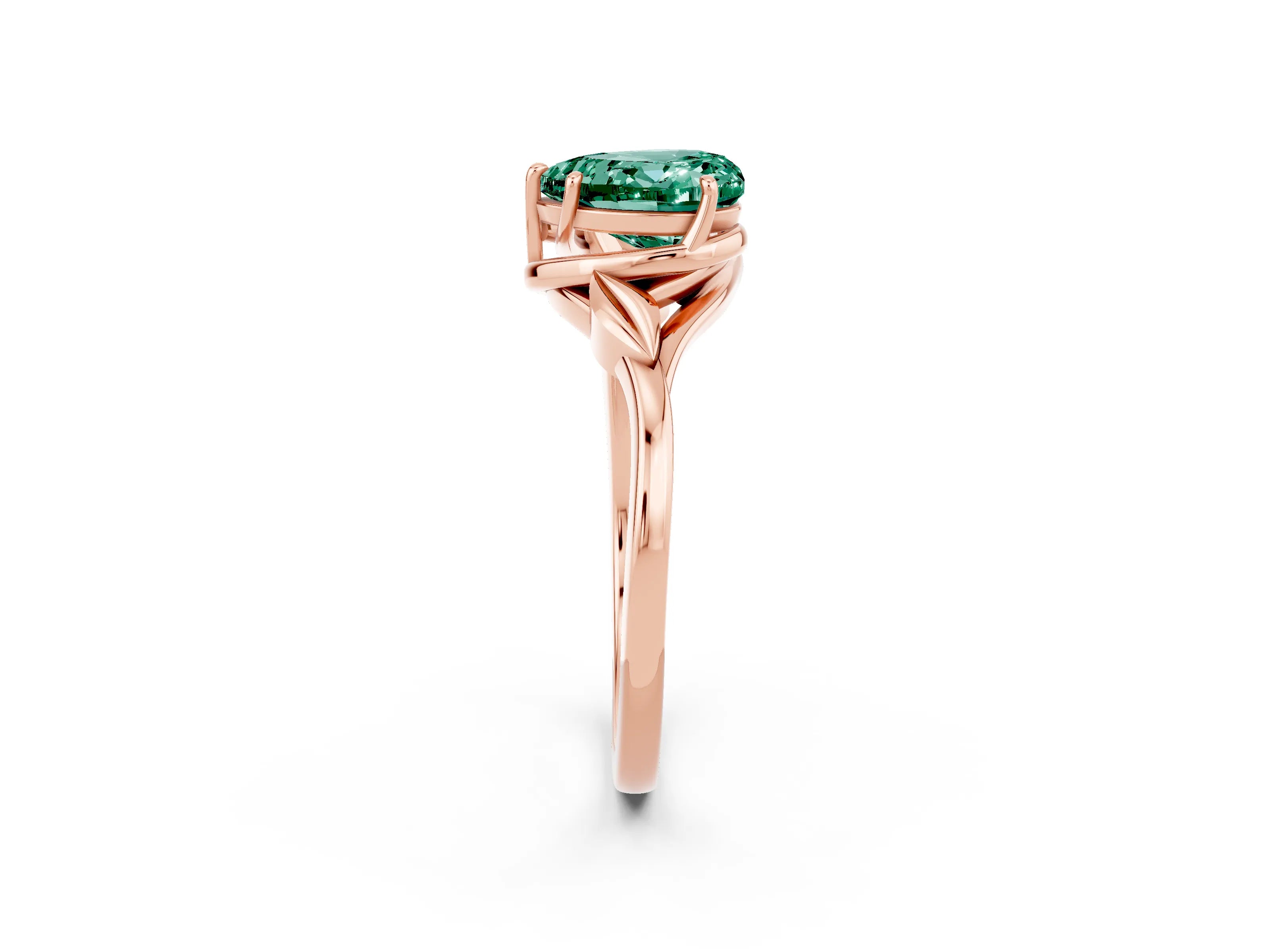 Rose gold Heart Cut Green Sapphire Solitaire Ring with Twist Band and Four-Prong Setting_26
