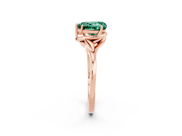 Rose gold Heart Cut Green Sapphire Solitaire Ring with Twist Band and Four-Prong Setting