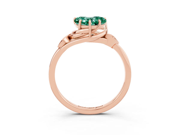 Rose gold Heart Cut Green Sapphire Solitaire Ring with Twist Band and Four-Prong Setting