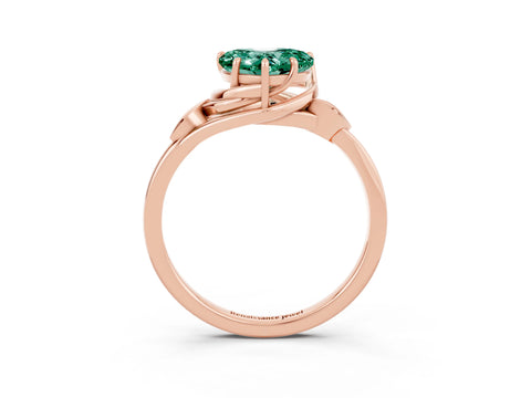 Rose gold Heart Cut Green Sapphire Solitaire Ring with Twist Band and Four-Prong Setting_27