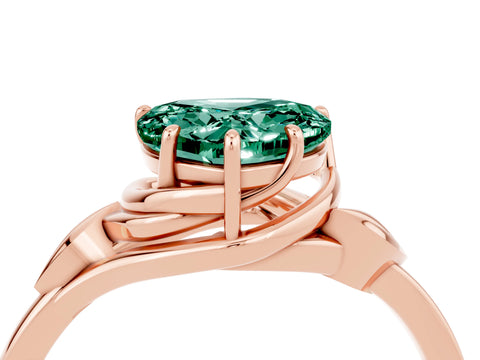 Rose gold Heart Cut Green Sapphire Solitaire Ring with Twist Band and Four-Prong Setting_28