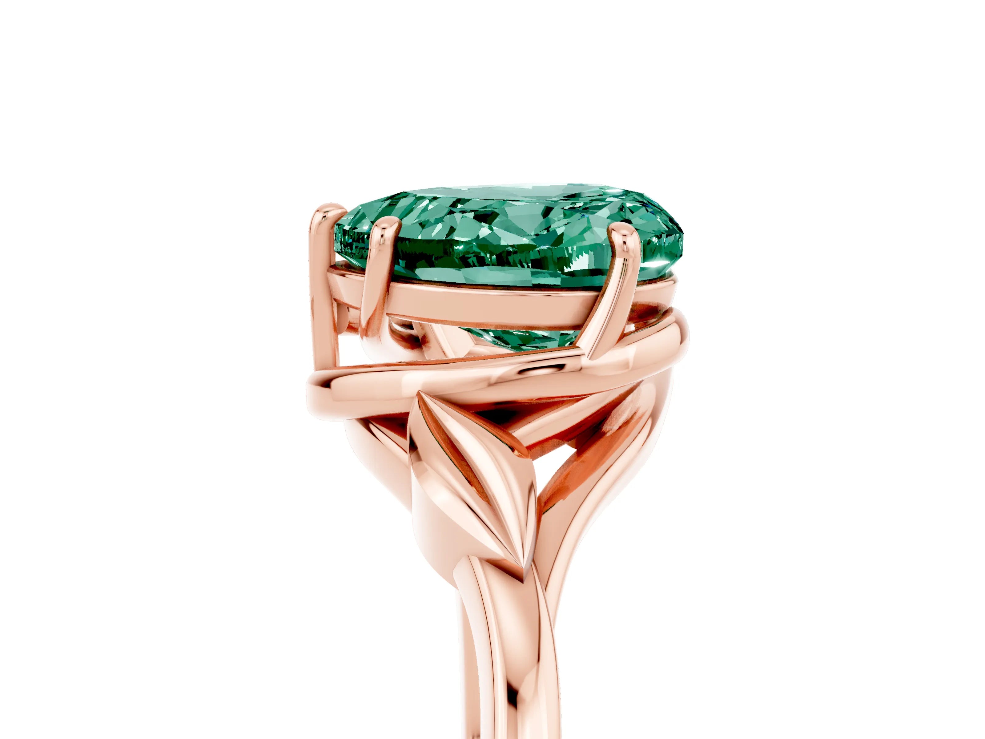 Rose gold Heart Cut Green Sapphire Solitaire Ring with Twist Band and Four-Prong Setting_29