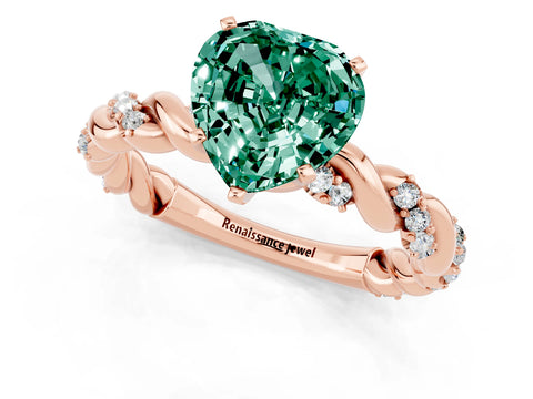Rose gold Heart Cut Green Sapphire Solitaire Ring with Twisted Band and Pavé Accents_1