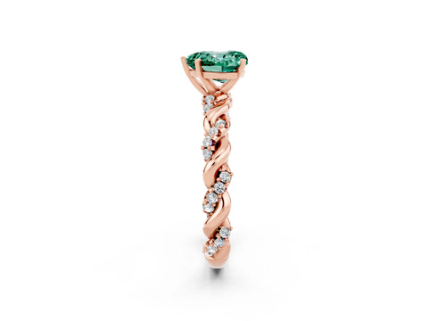 Rose gold Heart Cut Green Sapphire Solitaire Ring with Twisted Band and Pavé Accents_2
