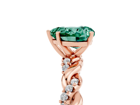 Rose gold Heart Cut Green Sapphire Solitaire Ring with Twisted Band and Pavé Accents_5