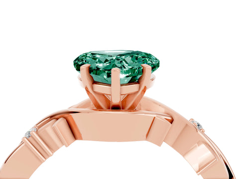 Rose gold Heart Cut Green Sapphire Solitaire Ring with Twisted Band and Prong Setting_4