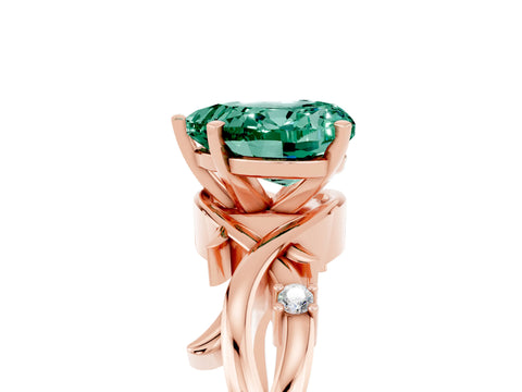 Rose gold Heart Cut Green Sapphire Solitaire Ring with Twisted Band and Prong Setting_5