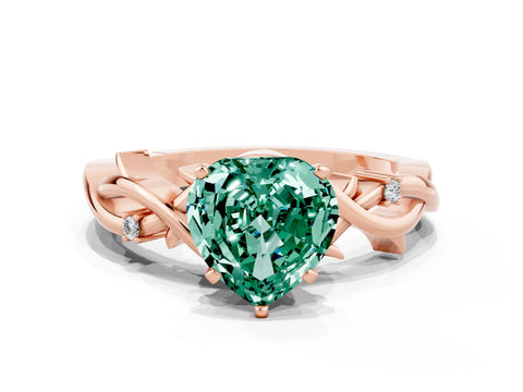 Rose gold Heart Cut Green Sapphire Solitaire Ring with Twisted Band and Prong Setting