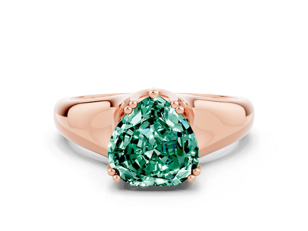 Rose gold Heart Cut Green Sapphire Solitaire Ring with Wide Band and Prong Setting