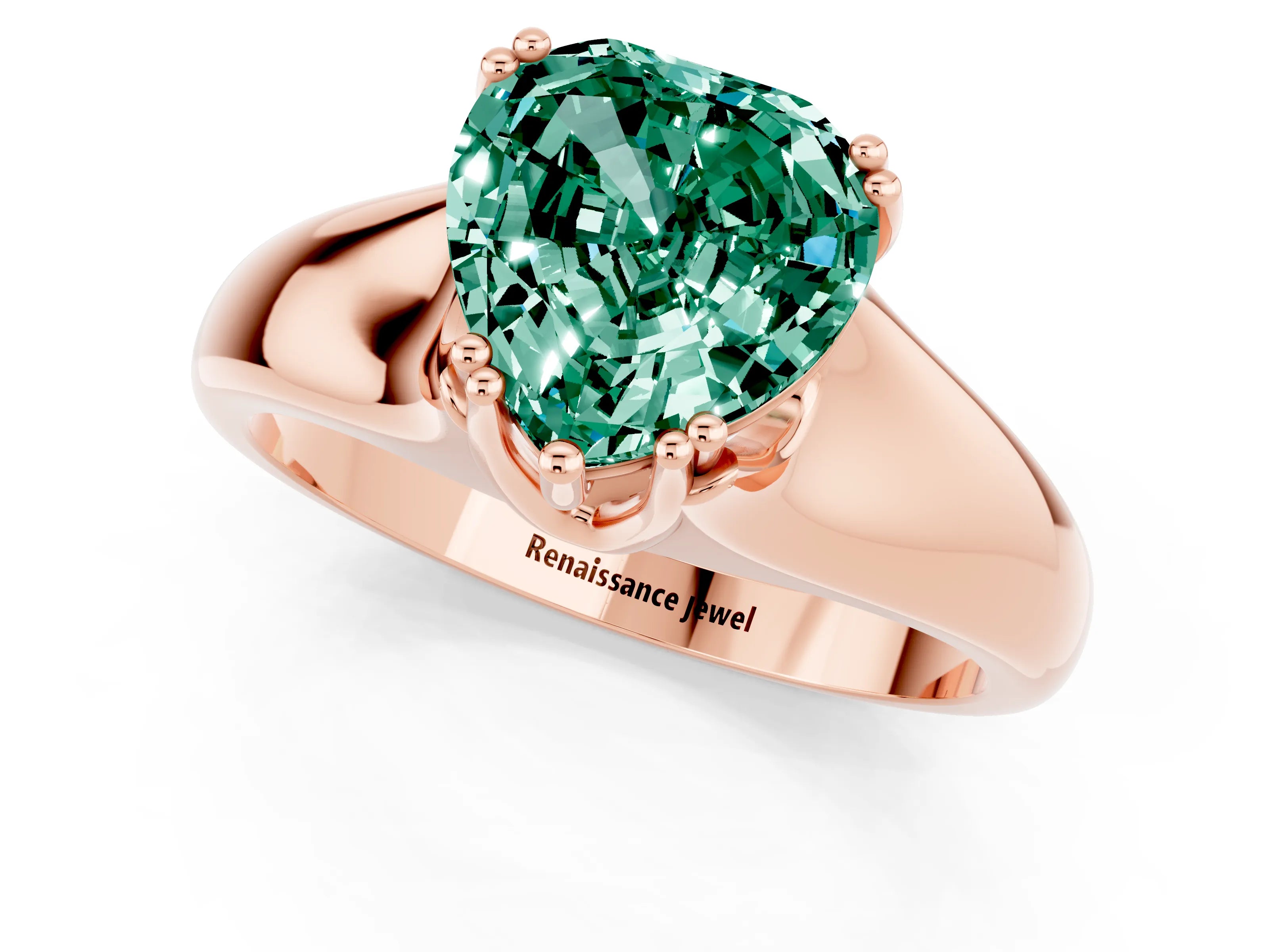 Rose gold Heart Cut Green Sapphire Solitaire Ring with Wide Band and Prong Setting_1