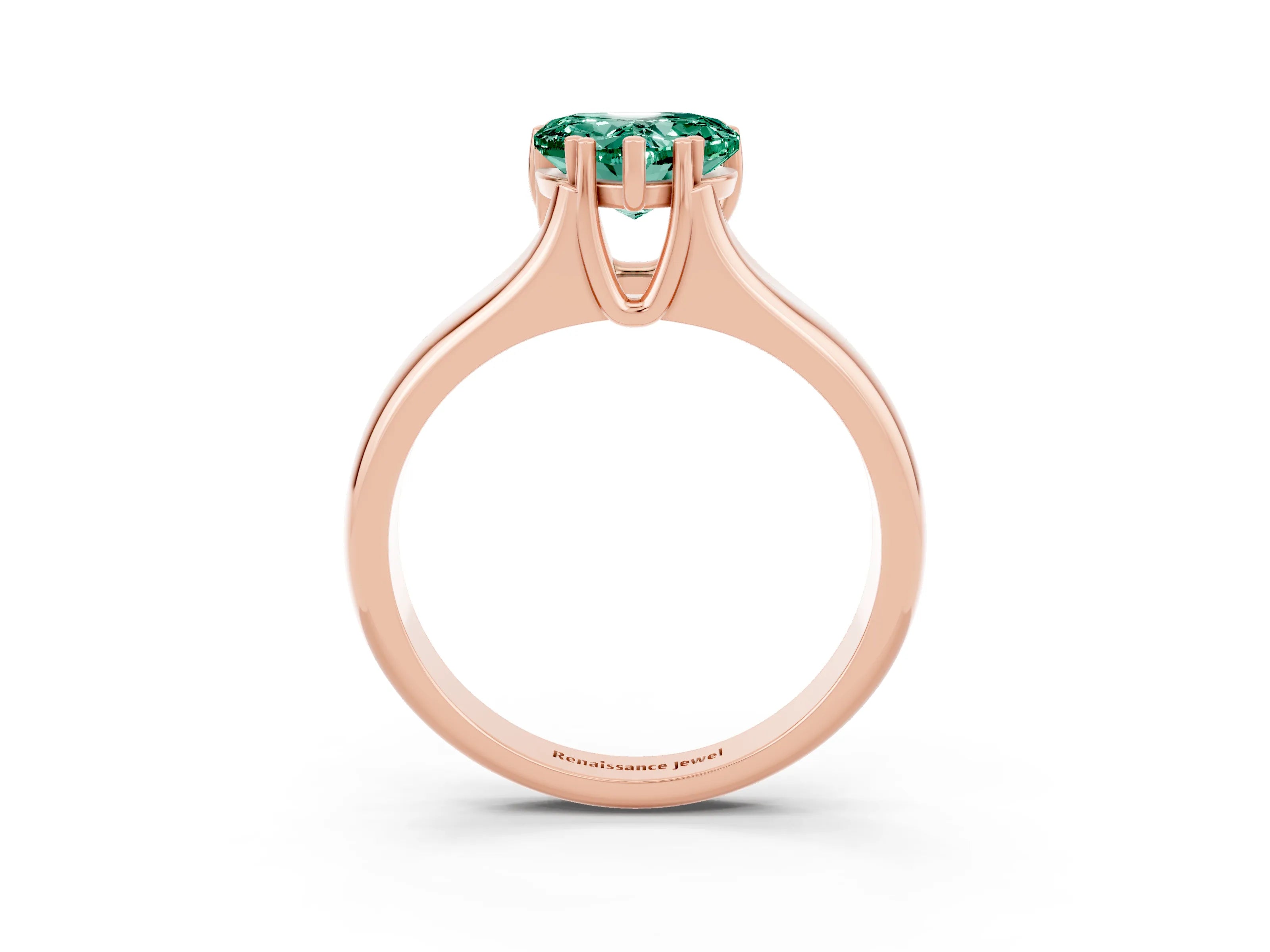 Rose gold Heart Cut Green Sapphire Solitaire Ring with Wide Band and Prong Setting_3