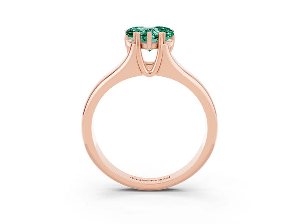 Rose gold Heart Cut Green Sapphire Solitaire Ring with Wide Band and Prong Setting