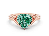 Rose gold Heart Cut Green Sapphire Solitaire Twist Band Prong Setting Ring_48