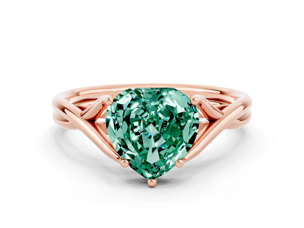 Rose gold Heart Cut Green Sapphire Solitaire Twist Band Prong Setting Ring