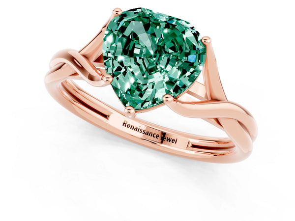 Rose gold Heart Cut Green Sapphire Solitaire Twist Band Prong Setting Ring