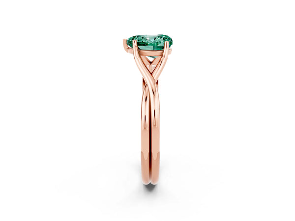 Rose gold Heart Cut Green Sapphire Solitaire Twist Band Prong Setting Ring