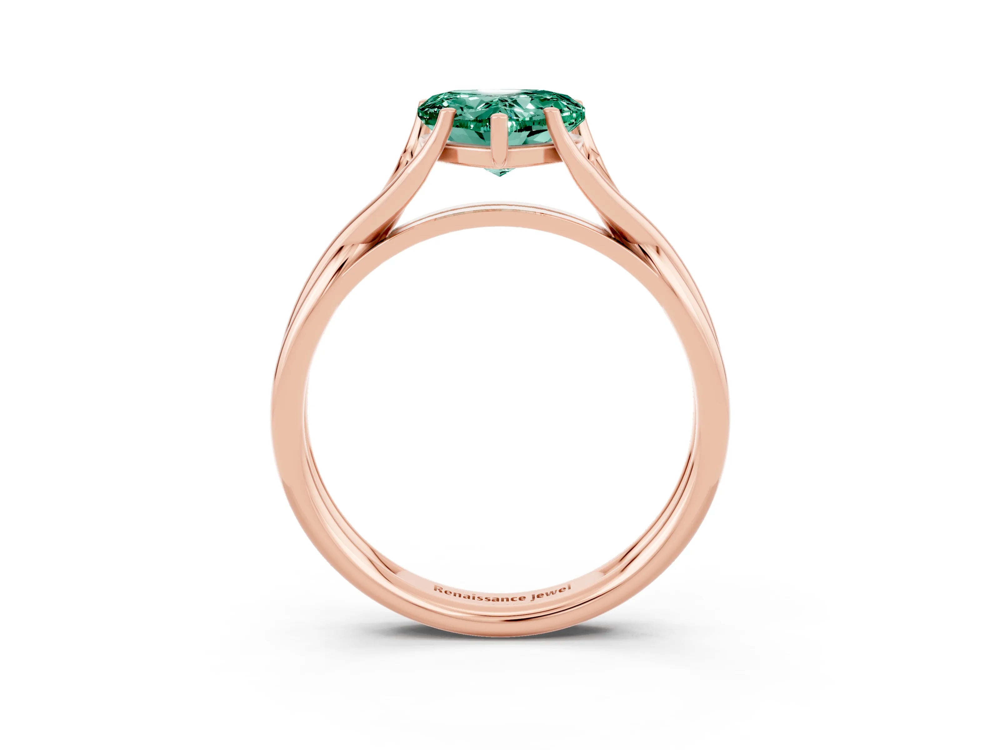 Rose gold Heart Cut Green Sapphire Solitaire Twist Band Prong Setting Ring_51