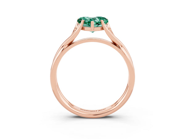 Rose gold Heart Cut Green Sapphire Solitaire Twist Band Prong Setting Ring