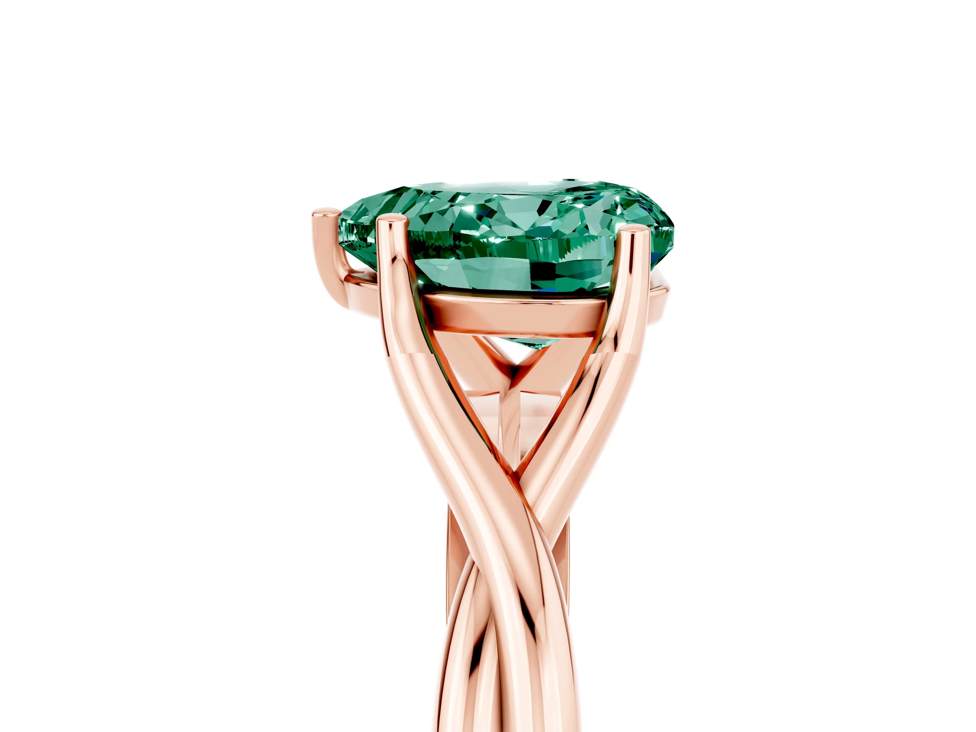 Rose gold Heart Cut Green Sapphire Solitaire Twist Band Prong Setting Ring_53