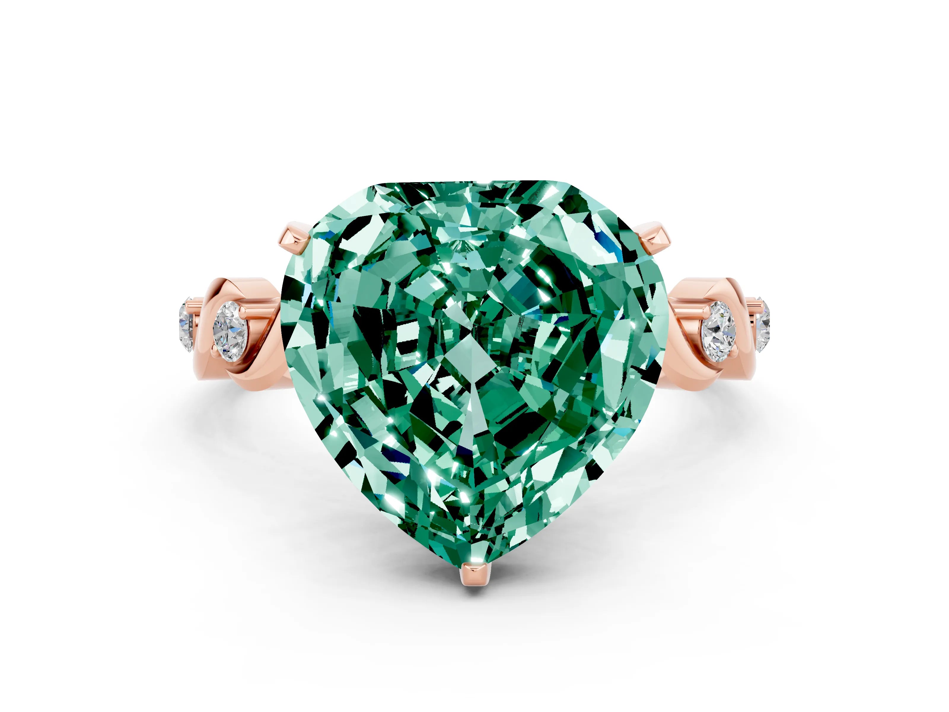 Rose gold Heart Cut Green Sapphire Solitaire Twisted Band with Round  Accents and Prong Setting_12