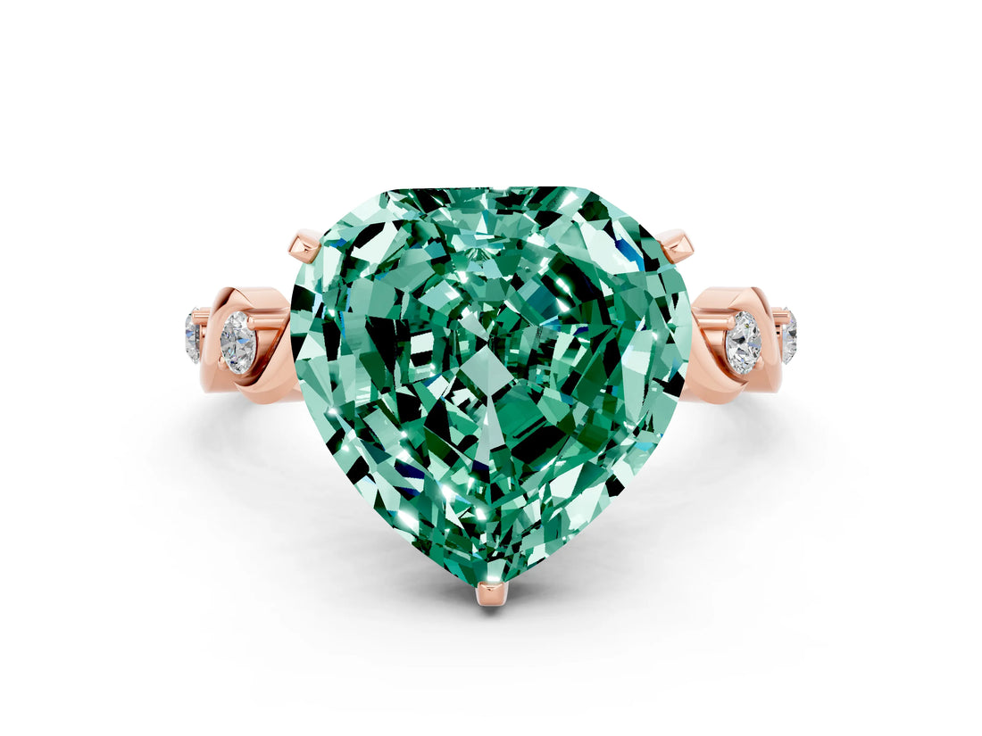 Rose gold Heart Cut Green Sapphire Solitaire Twisted Band with Round  Accents and Prong Setting_12