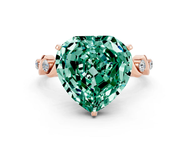 Rose gold Heart Cut Green Sapphire Solitaire Twisted Band with Round  Accents and Prong Setting