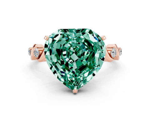 Rose gold Heart Cut Green Sapphire Solitaire Twisted Band with Round  Accents and Prong Setting_12