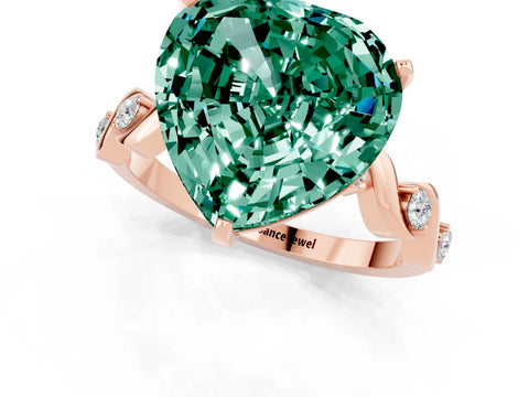 Rose gold Heart Cut Green Sapphire Solitaire Twisted Band with Round  Accents and Prong Setting_13