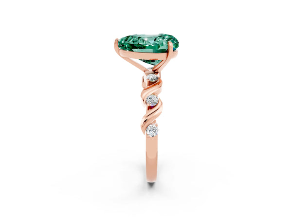 Rose gold Heart Cut Green Sapphire Solitaire Twisted Band with Round  Accents and Prong Setting