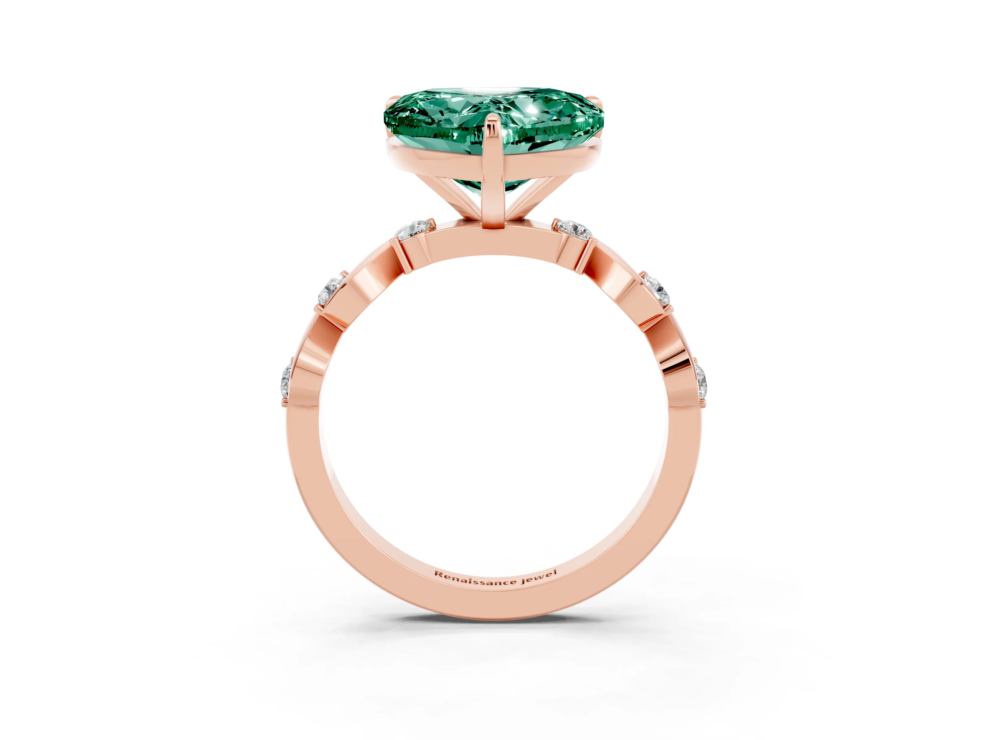 Rose gold Heart Cut Green Sapphire Solitaire Twisted Band with Round  Accents and Prong Setting_15