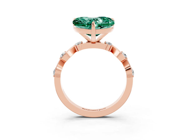 Rose gold Heart Cut Green Sapphire Solitaire Twisted Band with Round  Accents and Prong Setting