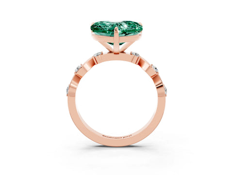 Rose gold Heart Cut Green Sapphire Solitaire Twisted Band with Round  Accents and Prong Setting_15