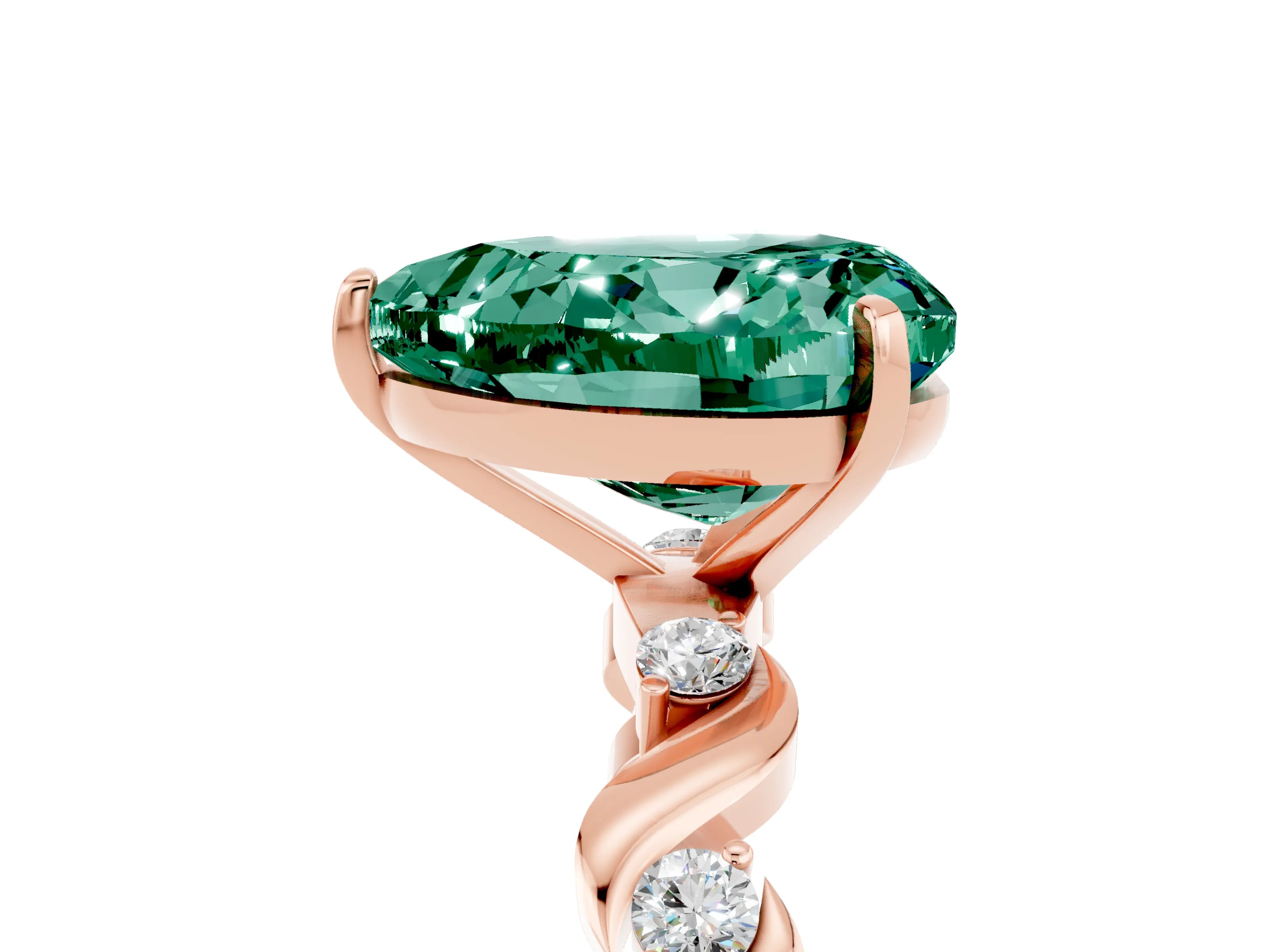 Rose gold Heart Cut Green Sapphire Solitaire Twisted Band with Round  Accents and Prong Setting_17