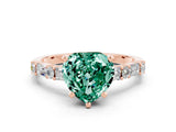 Rose gold Heart Cut Green Sapphire Solitaire with Side Baguettes and Channel Set Band