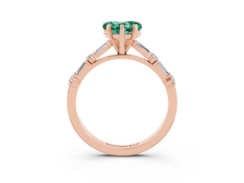 Rose gold Heart Cut Green Sapphire Solitaire with Side Baguettes and Channel Set Band_3