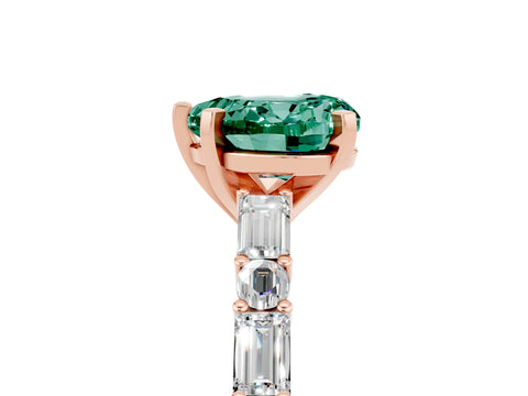 Rose gold Heart Cut Green Sapphire Solitaire with Side Baguettes and Channel Set Band_5