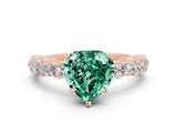 Rose gold Heart Cut Green Sapphire Solitaire with Side Stones, Pave Band, Four-Prong Setting_36