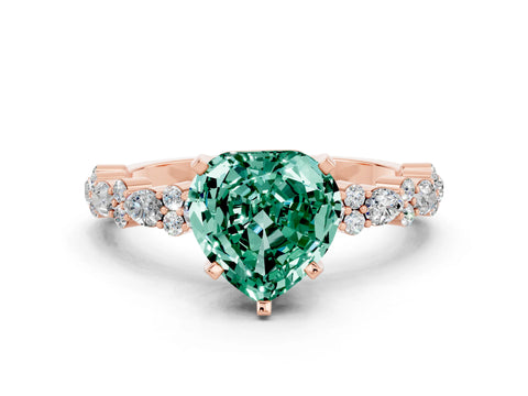 Rose gold Heart Cut Green Sapphire Solitaire with Side Stones, Pave Band, Four-Prong Setting_36