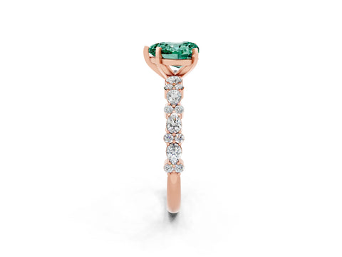 Rose gold Heart Cut Green Sapphire Solitaire with Side Stones, Pave Band, Four-Prong Setting_38